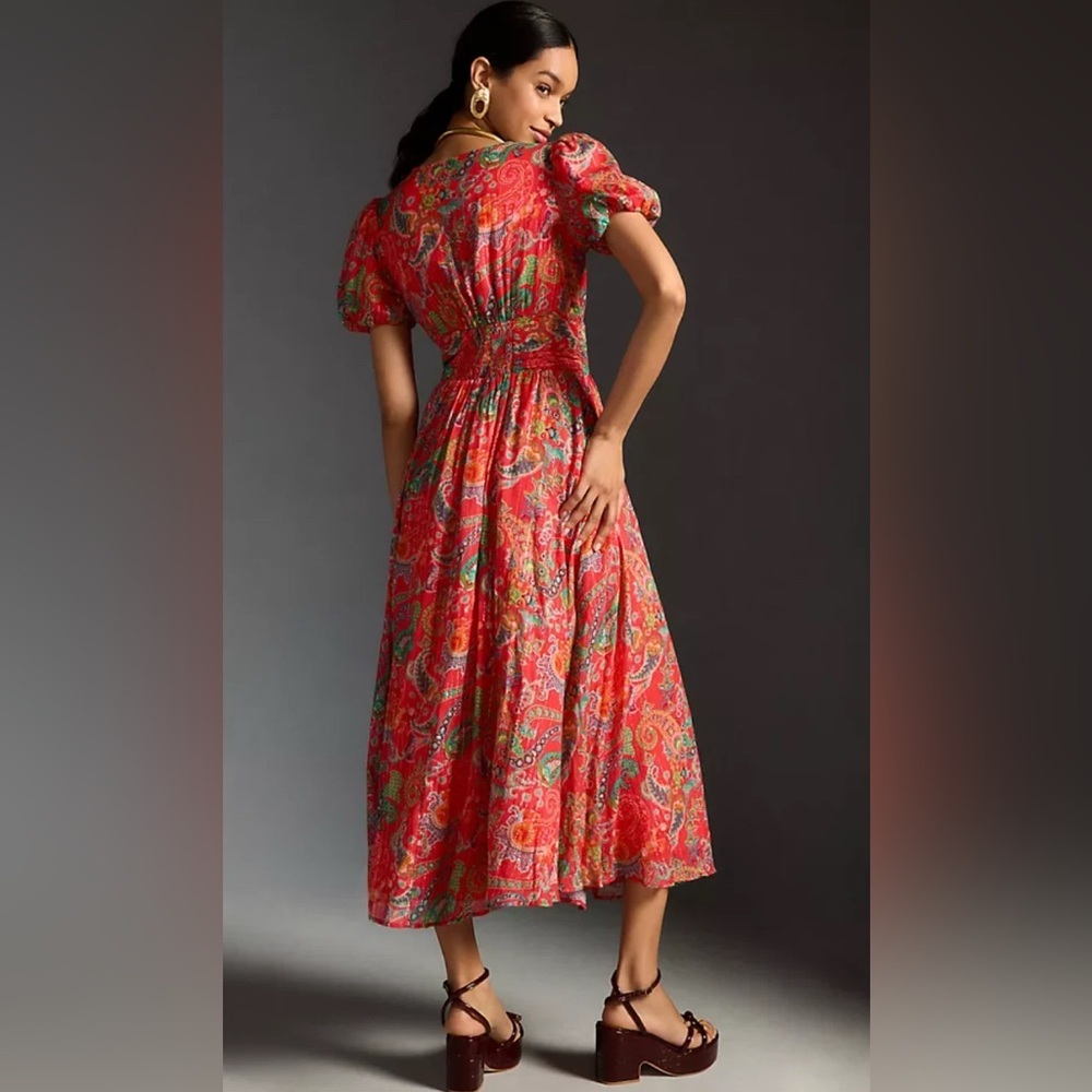 Anthropologie The Katerina
Lurex Button Front Dress in Red Paisley Size 8 - Picture 2 of 10